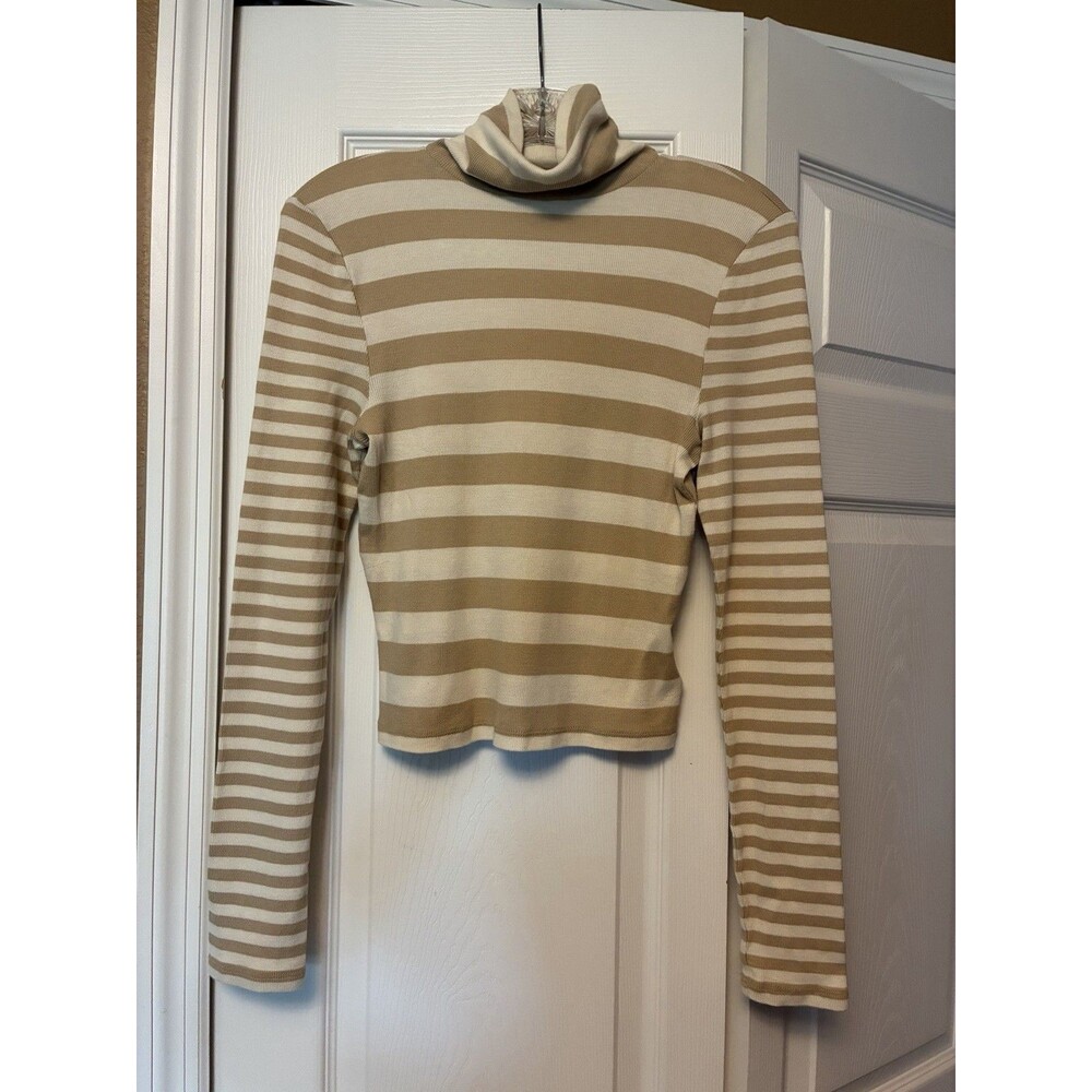 Madewell Women’s Tan Stripe Turtleneck Sweater Shirt Size Large Lightweight